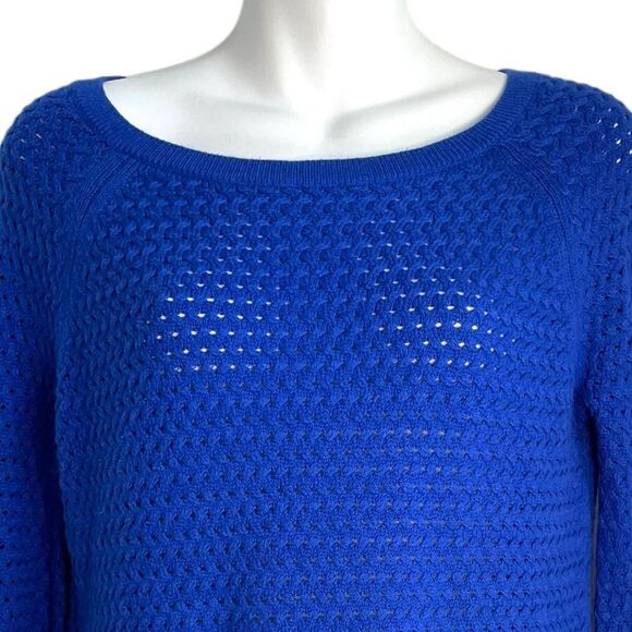 American Eagle Basketweave Knit Crewneck Sweater Royal Blue Medium - Picture 6 of 9